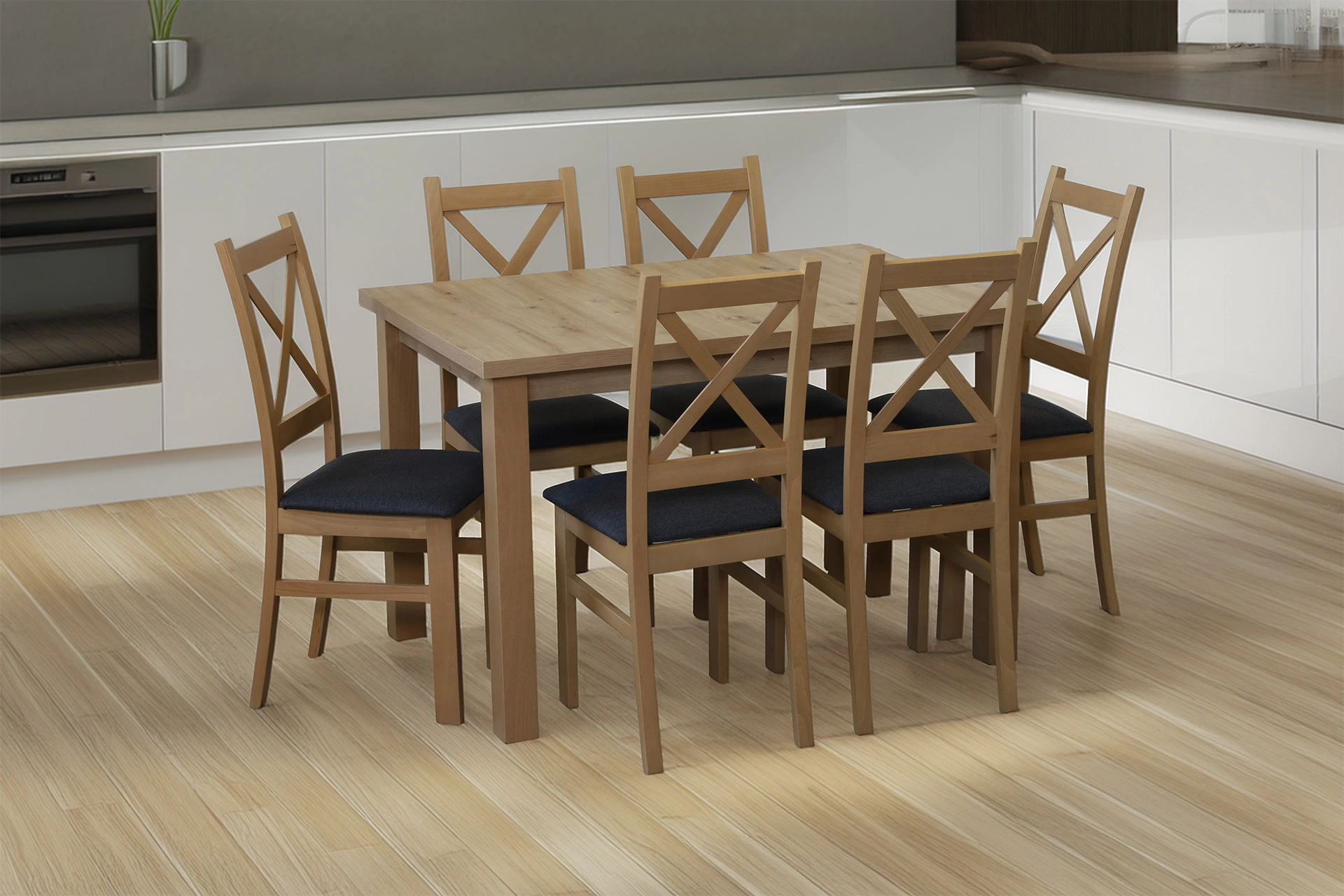 Set 6x gepolsterter Kreuzstuhl für das Esszimmer Eiche Artisan/Grafit