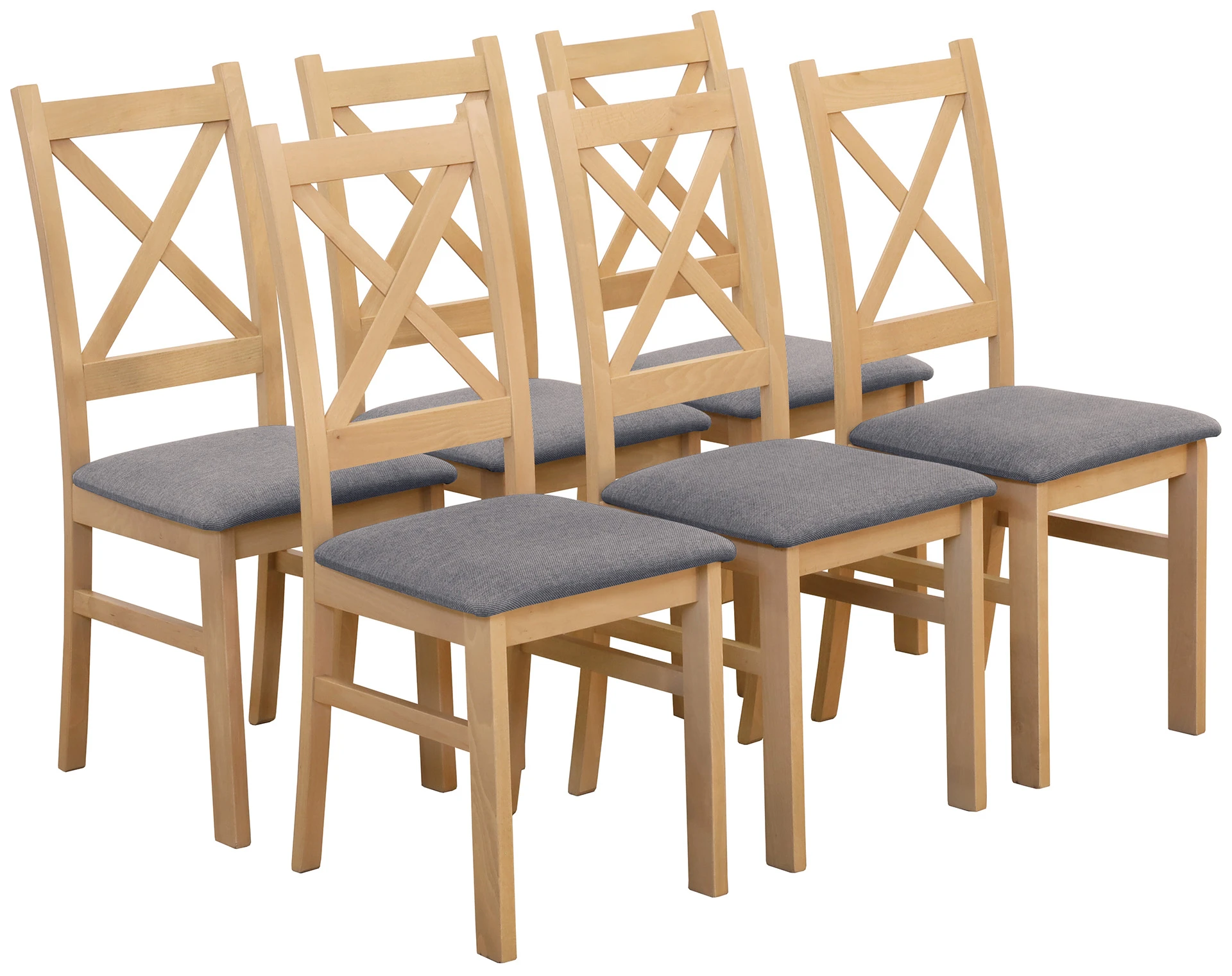 Set 6x gepolsterter Kreuzstuhl für das Esszimmer Eiche Artisan/Grau