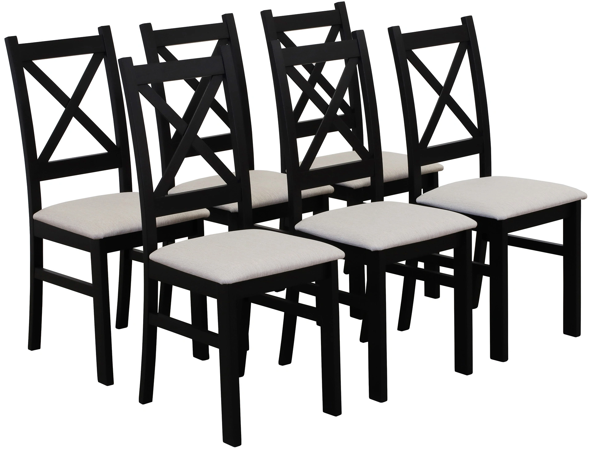 Set 6x gepolsterter Kreuzstuhl für das Esszimmer Schwarz/Beige