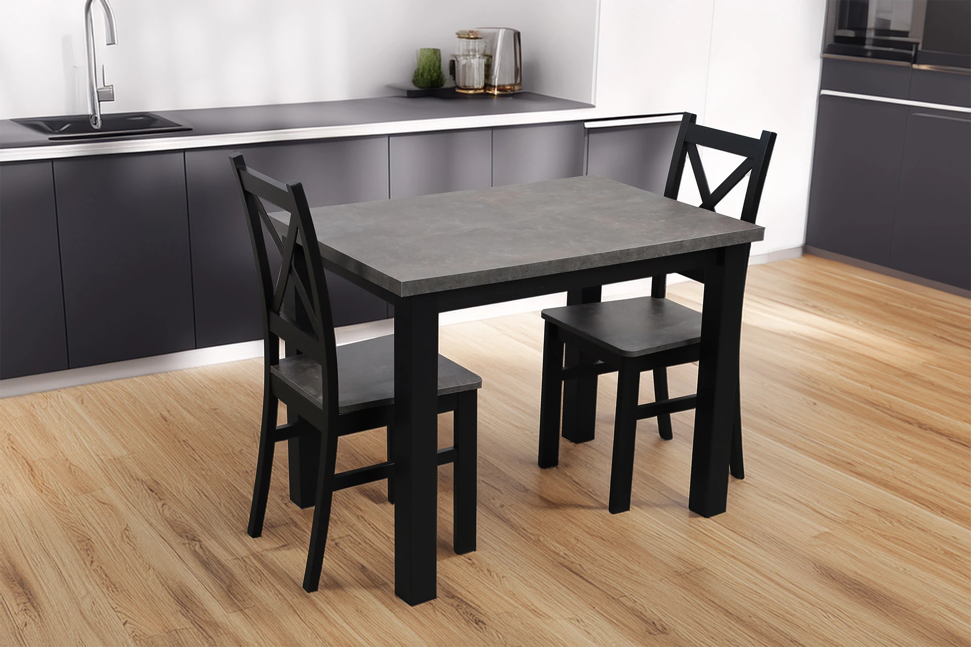 Tisch-Set 100x70 mit 2 Stühlen M001-2 Schwarz/Beton