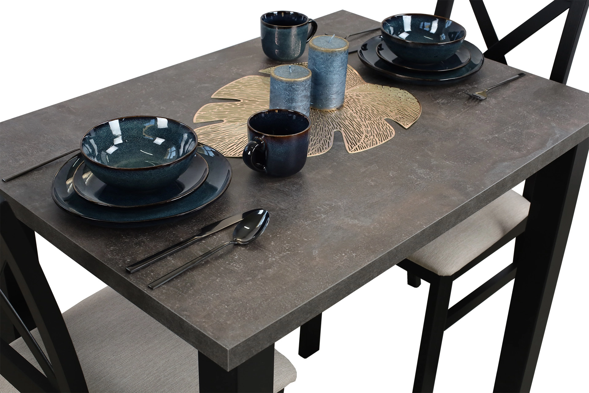 Tisch-Set 100x70 mit 2 Stühlen M001-2 Schwarz/Beton