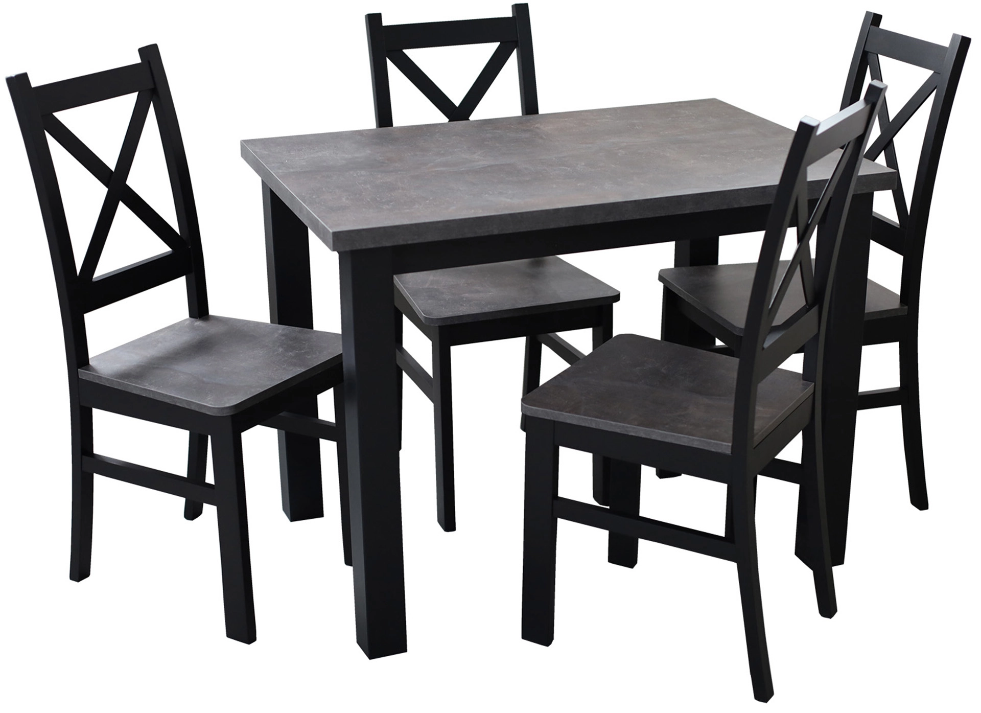 Tisch-Set 100x70 mit 4 Stühlen M001-4 Schwarz/Beton