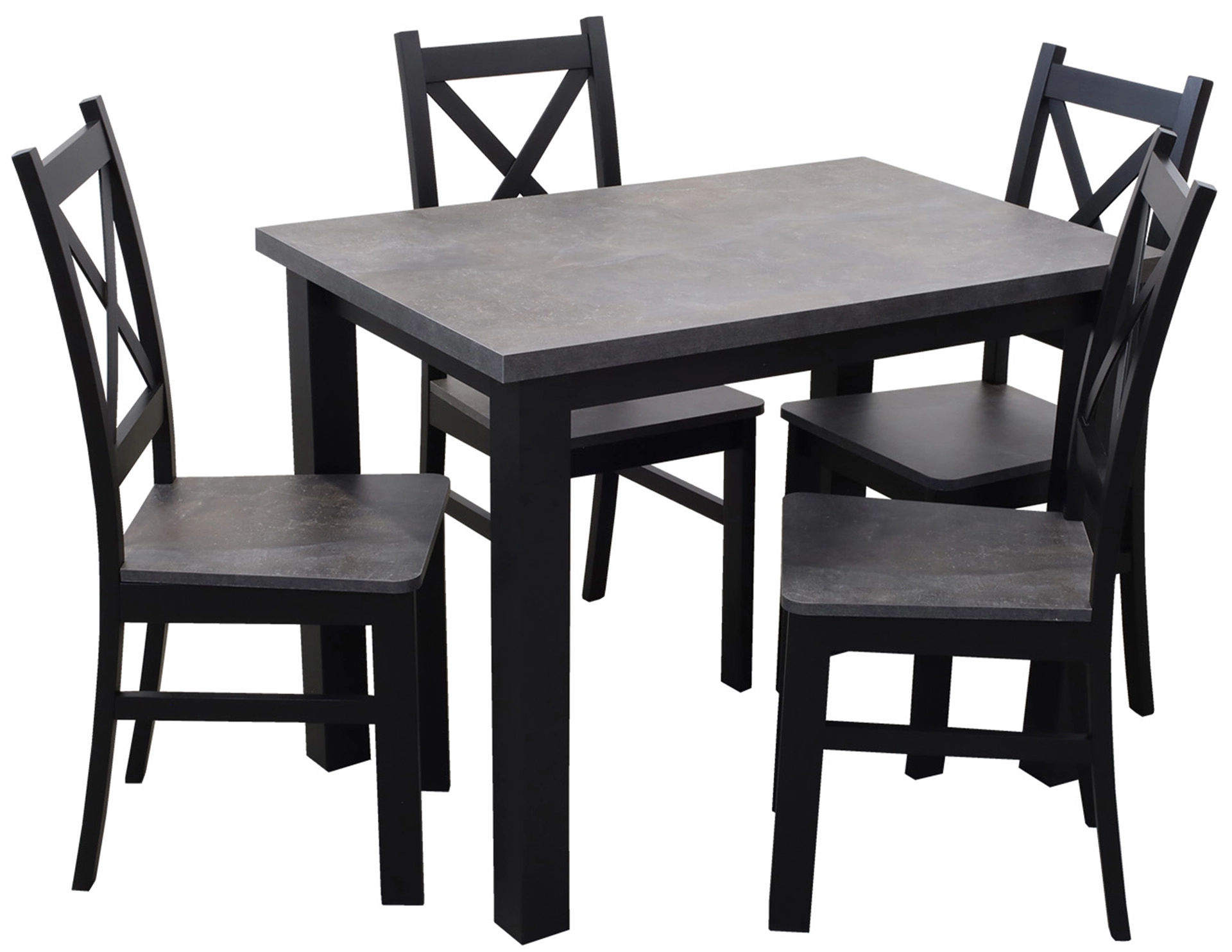 Tisch-Set 120x80 mit 4 Stühlen M002-4 Schwarz/Beton