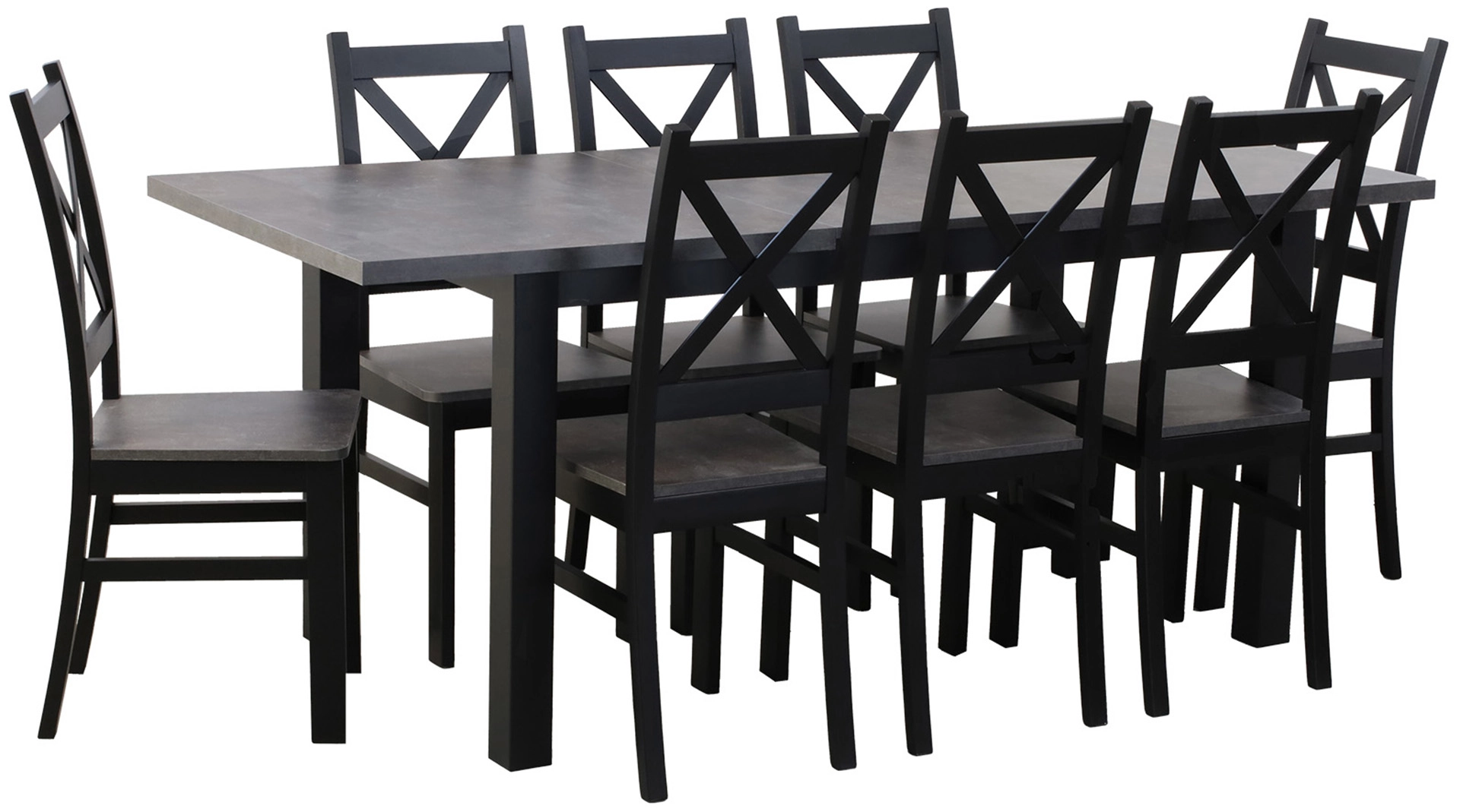 Tisch-Set 150/190x80 mit 6 Stühlen M003-6 Schwarz/Beton