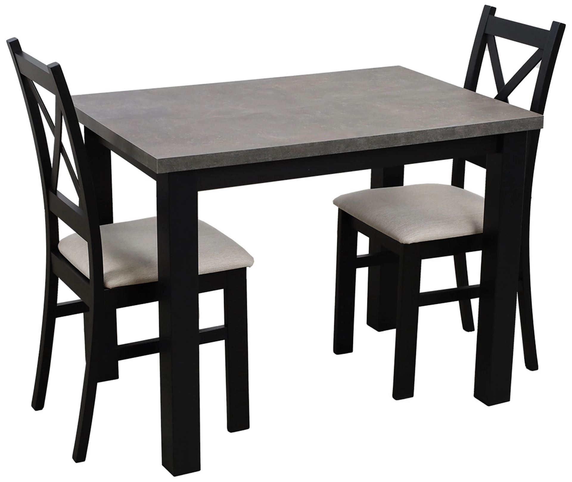 Tisch 100x70 mit 2 Stühlen M004-2 Schwarz/Beton