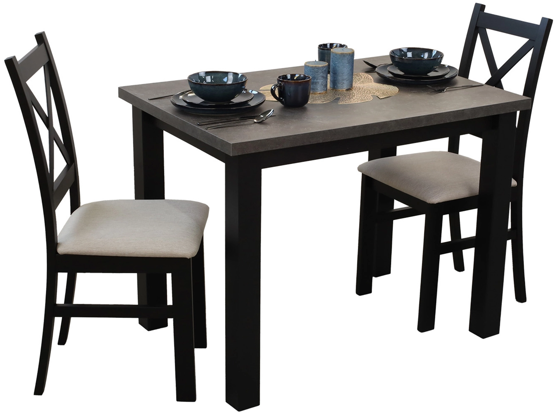 Tisch 100x70 mit 2 Stühlen M004-2 Schwarz/Beton