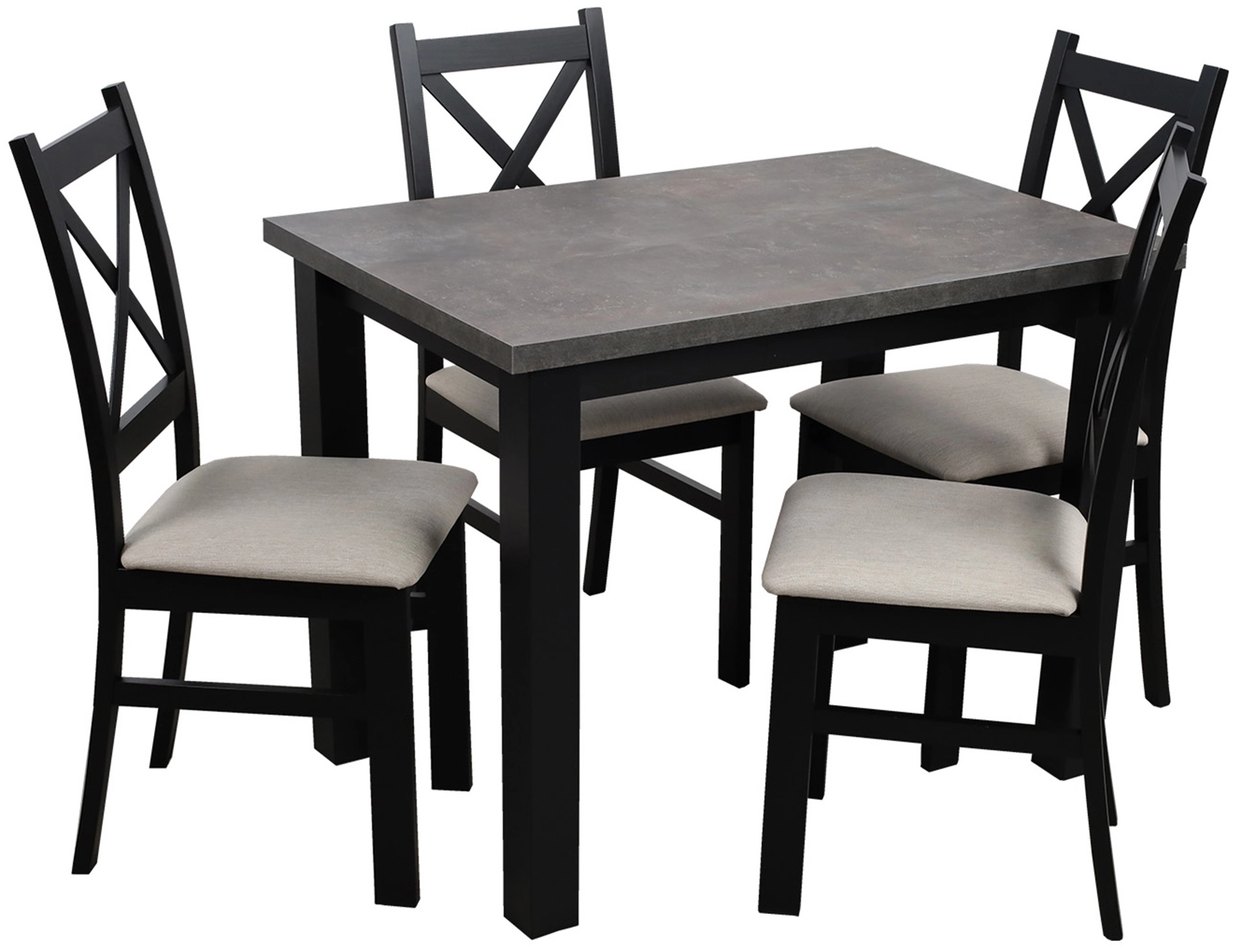 Tisch 100x70 mit 4 Stühlen M004-4 Schwarz/Beton