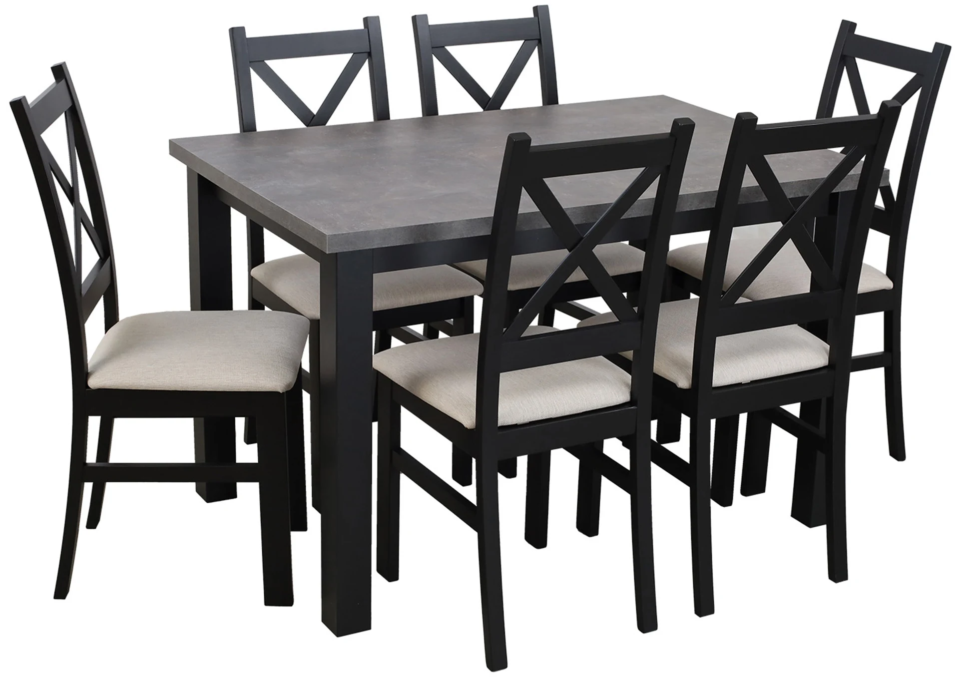 Tisch 120x80 mit 6 Stühlen M005-6 Schwarz/Beton