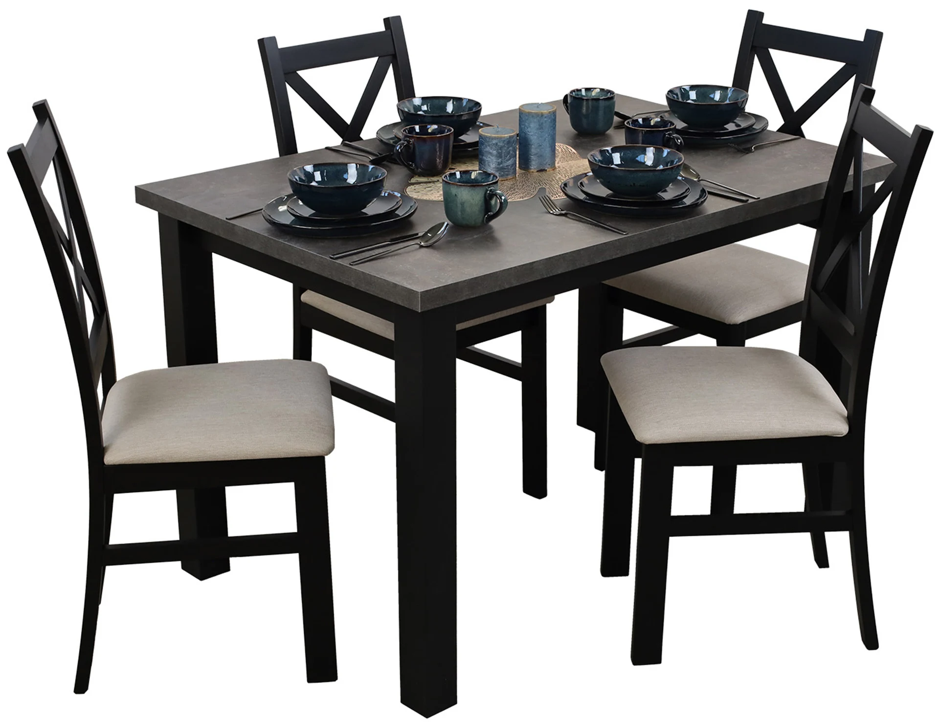 Ausziehbarer Tisch 150/190x80 mit 4 Stühlen M006-4 Schwarz/Beton