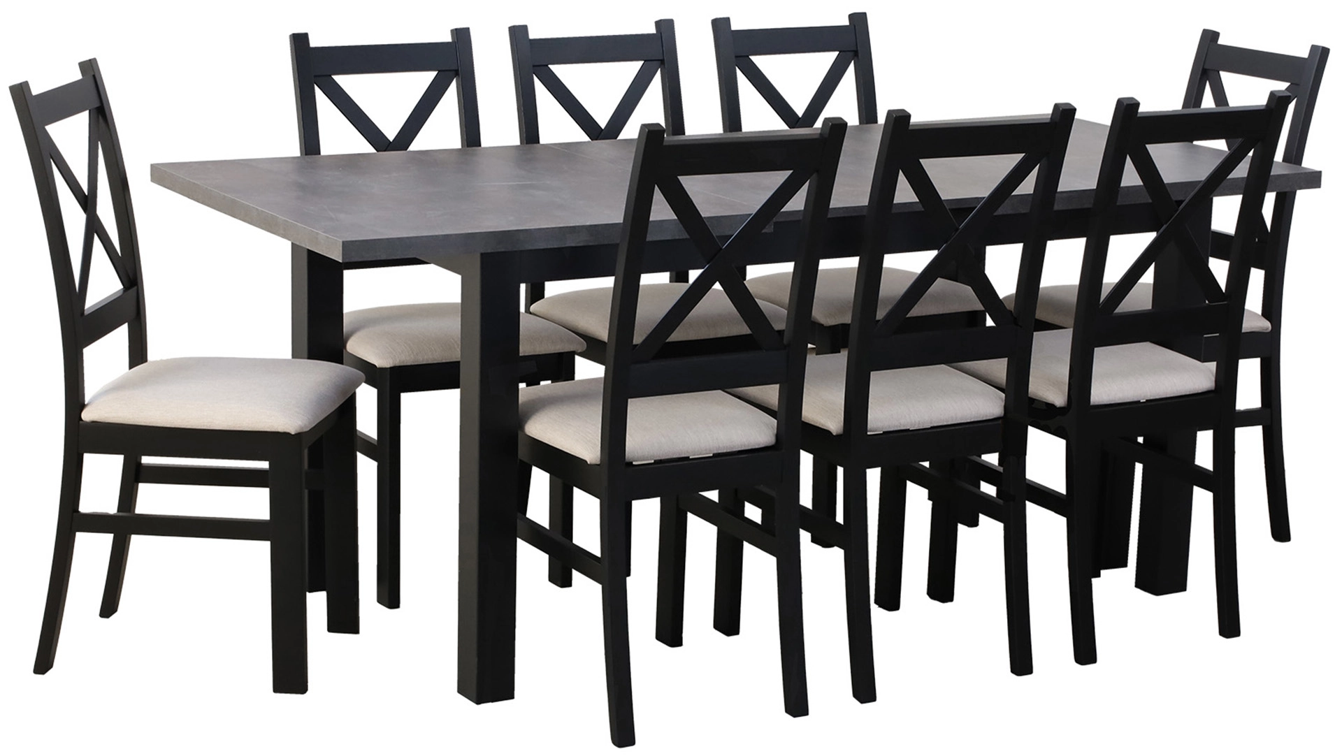 Ausziehbarer Tisch 150/190x80 mit 6 Stühlen M006-6 Schwarz/Beton