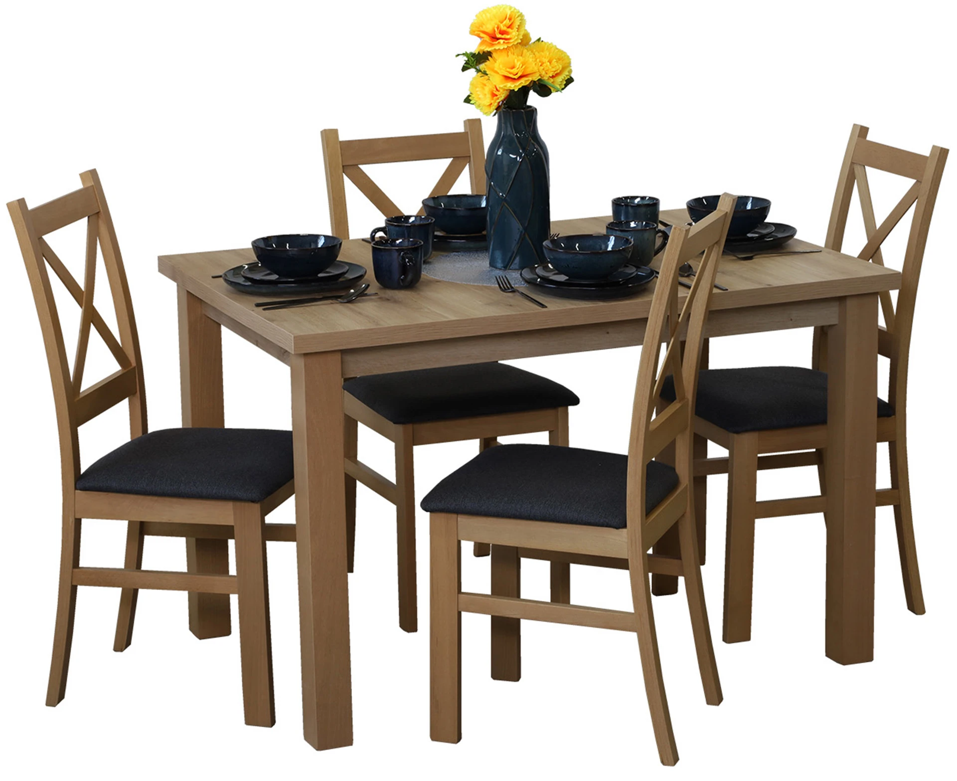 Tisch-Set 120x80 mit 4 Stühlen M011-4 Eiche Artisan