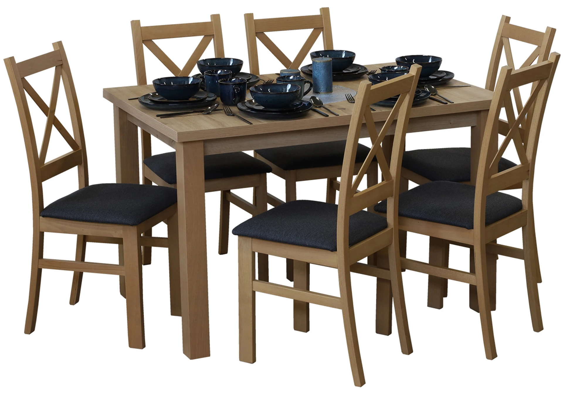 Tisch-Set 120x80 mit 6 Stühlen M011-6 Eiche Artisan