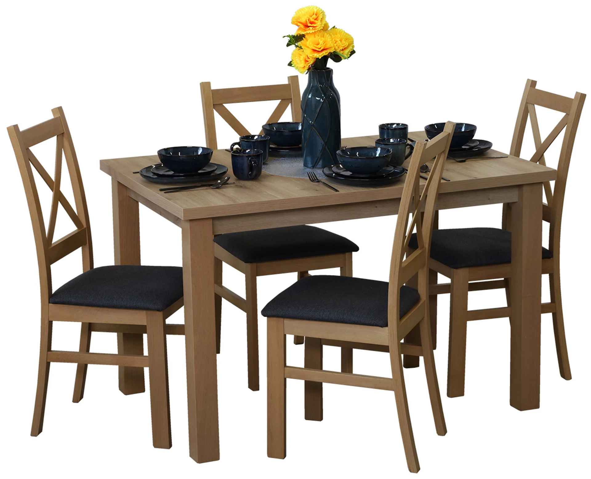 Ausziehbarer Tisch 150/190x80 mit 4 Stühlen M012-4 Eiche Artisan