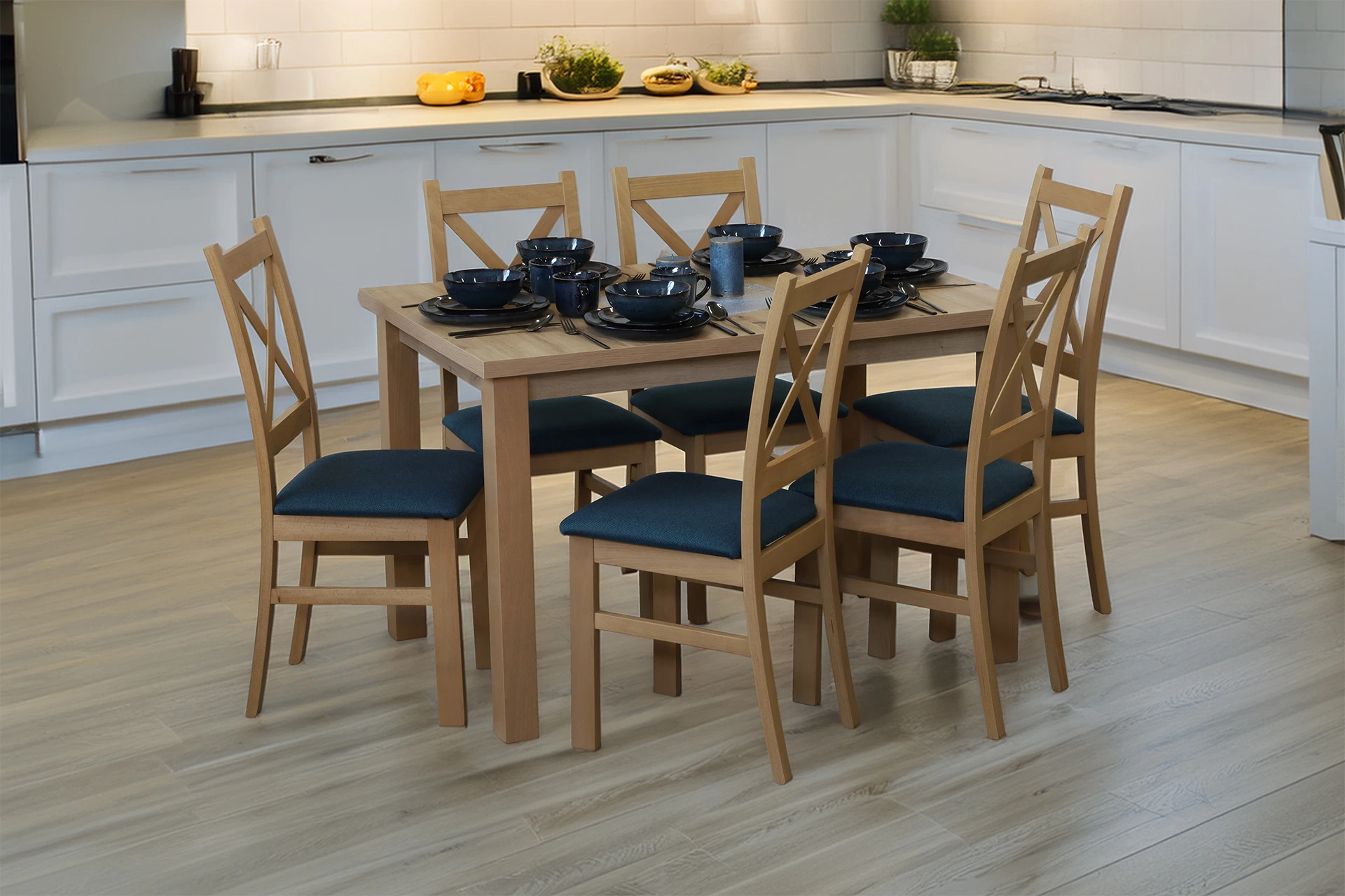 Tisch 120x80 mit 6 Stühlen M014-6 Eiche Artisan