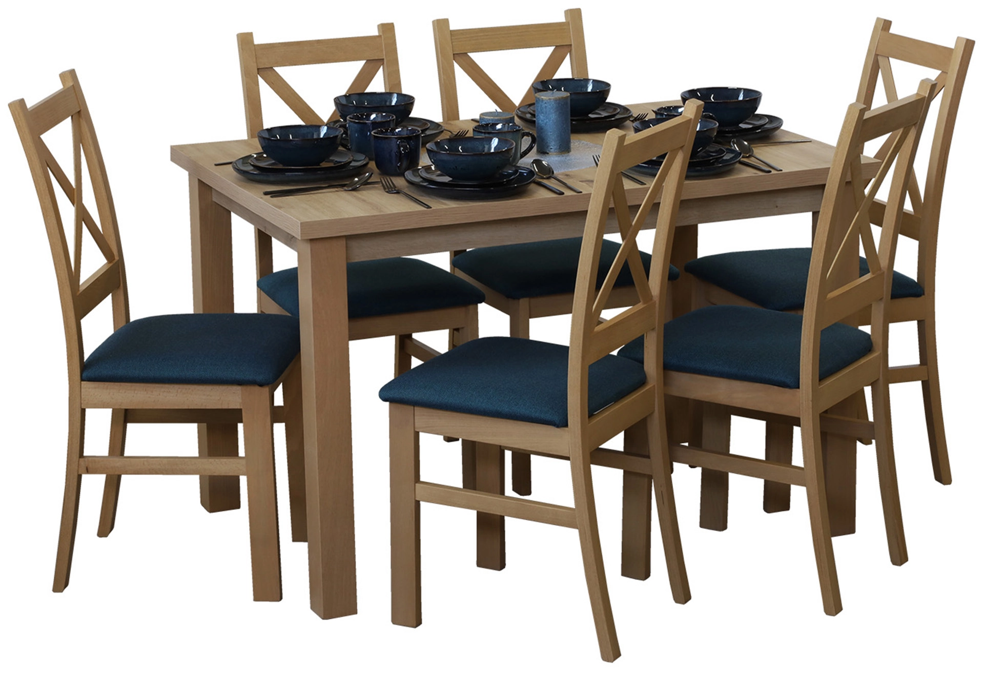 Tisch 120x80 mit 6 Stühlen M014-6 Eiche Artisan