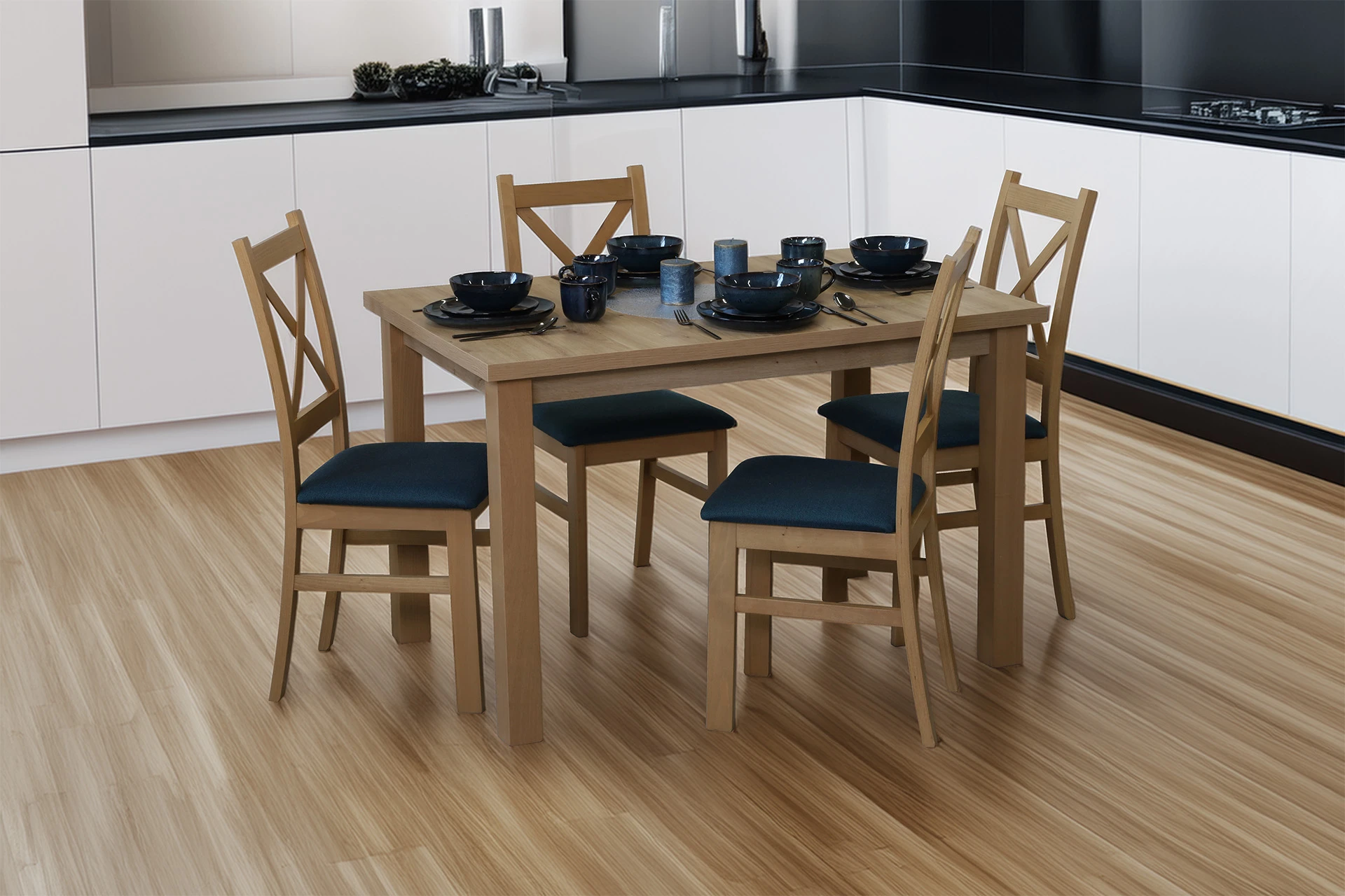 Tisch-Set ausziehbar 150/190x80 mit 4 Stühlen M015-4 Eiche Artisan