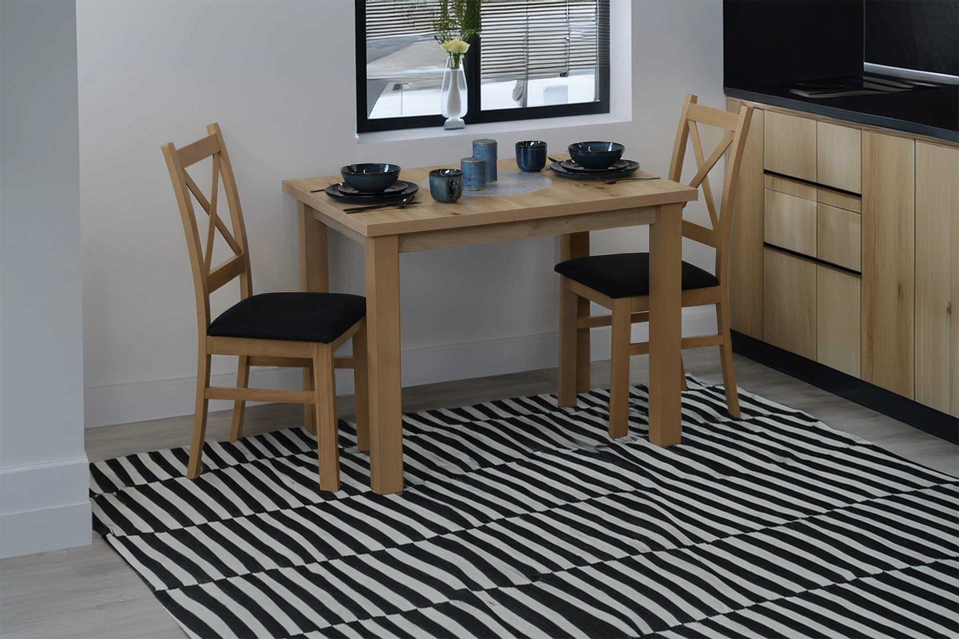 Tisch 100x70 mit 2 Stühlen M016-2 Eiche Artisan