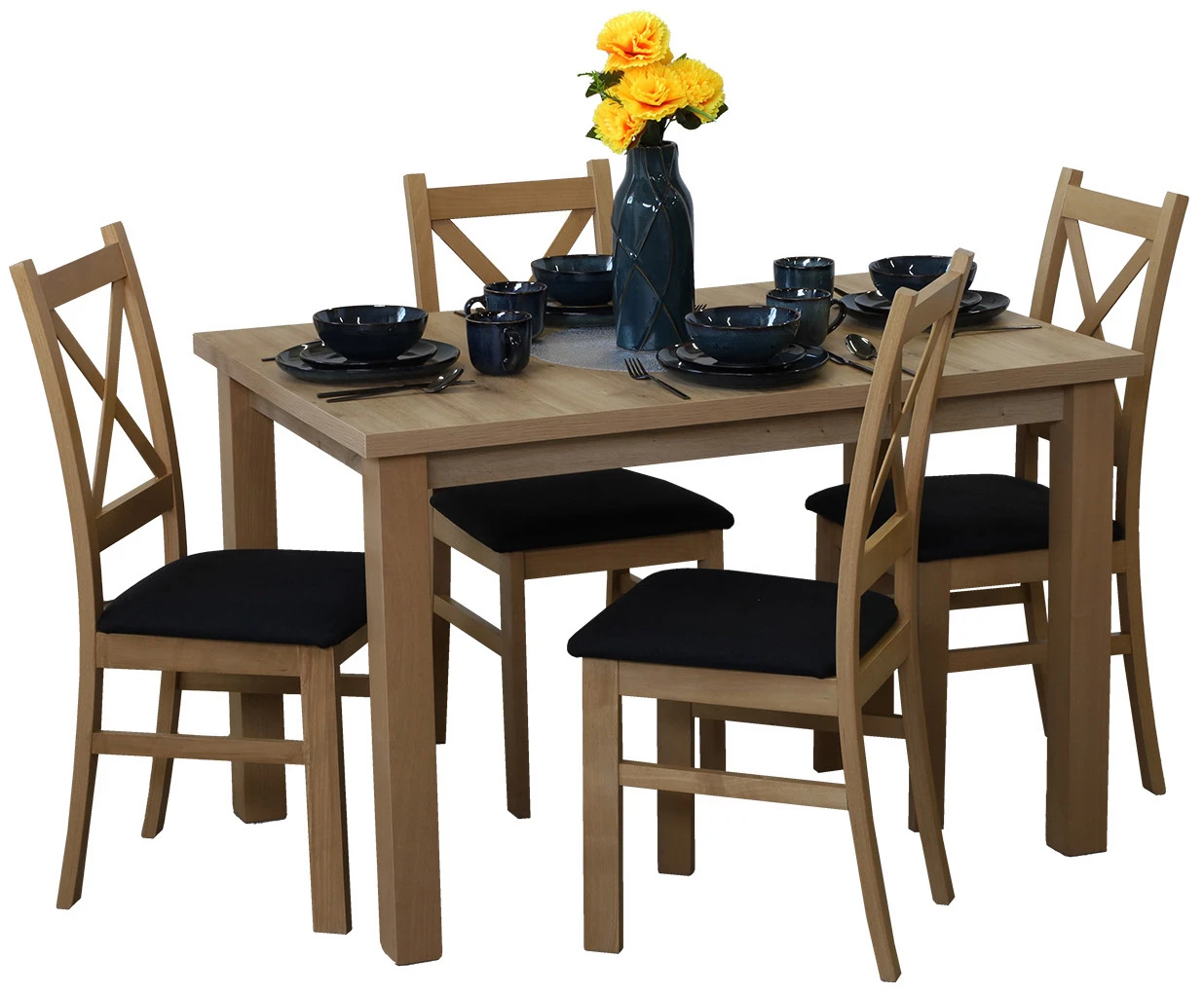 Set aus ausziehbarem Tisch 150/190x80 mit 4 Stühlen M018-4 Eiche Artisan
