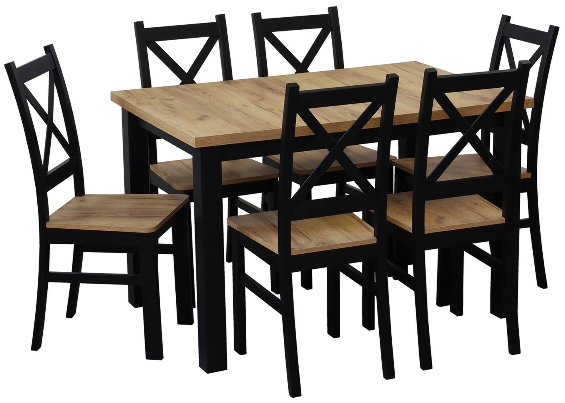 Set Tisch 120x80 mit 6 Stühlen M020-6 Schwarz/Eiche Craft
