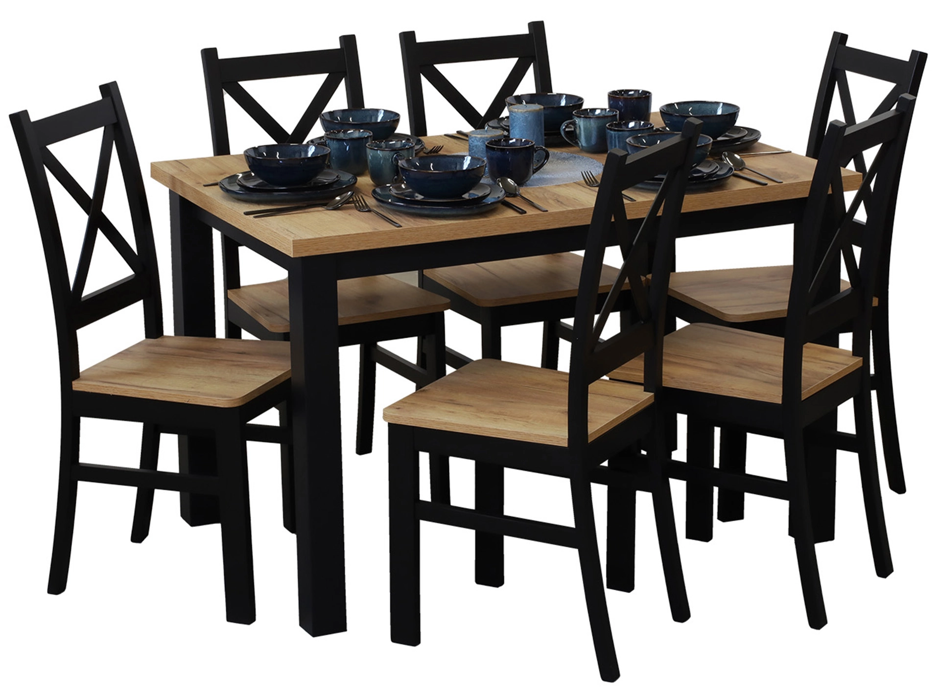 Set Tisch 120x80 mit 6 Stühlen M020-6 Schwarz/Eiche Craft