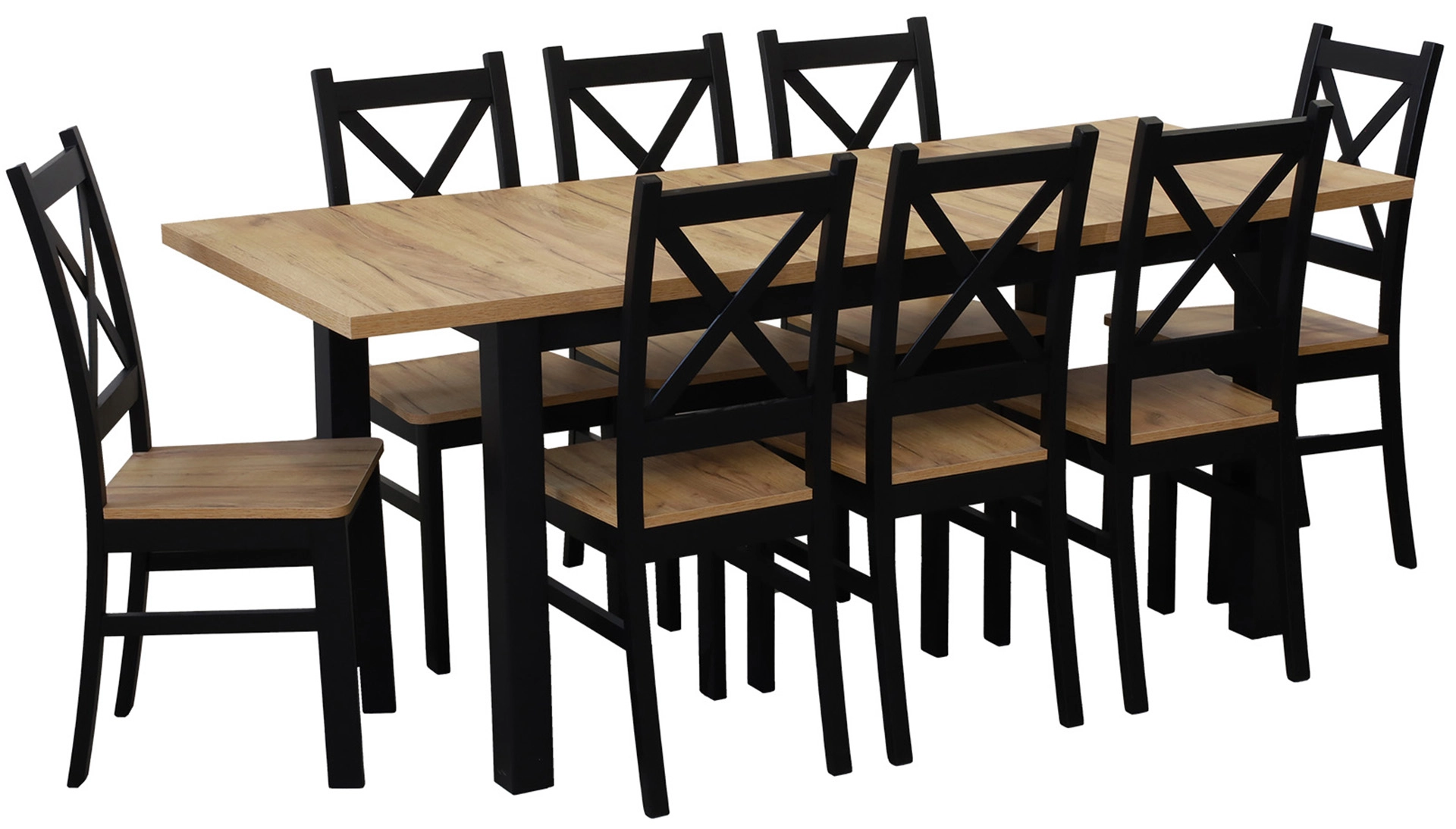 Set ausziehbarer Tisch 150/190x80 mit 6 Stühlen M021-6 Schwarz/Eiche Craft