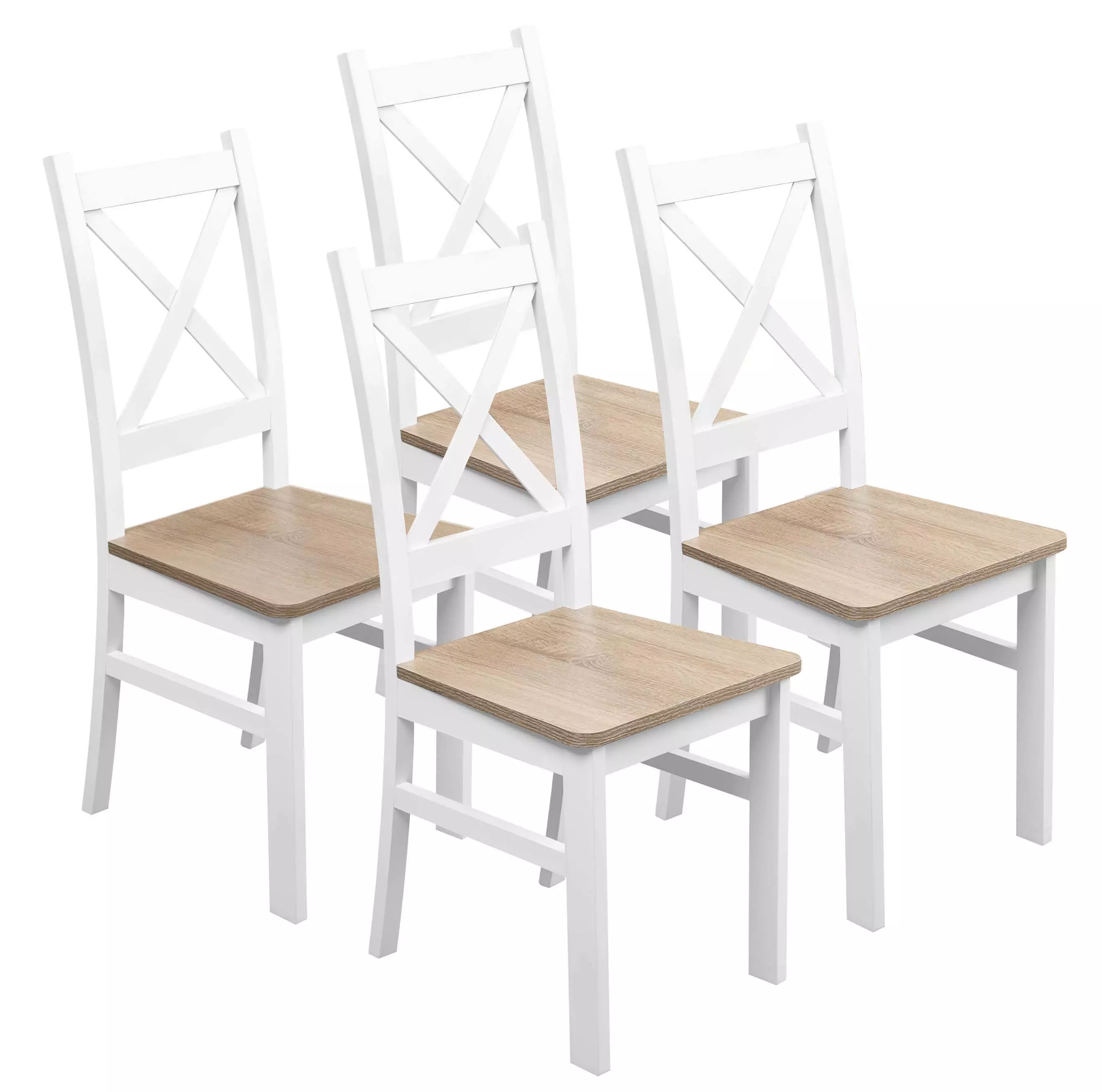 Satz von 4x Holzstuhl KRT Weiß/Eiche Sonoma