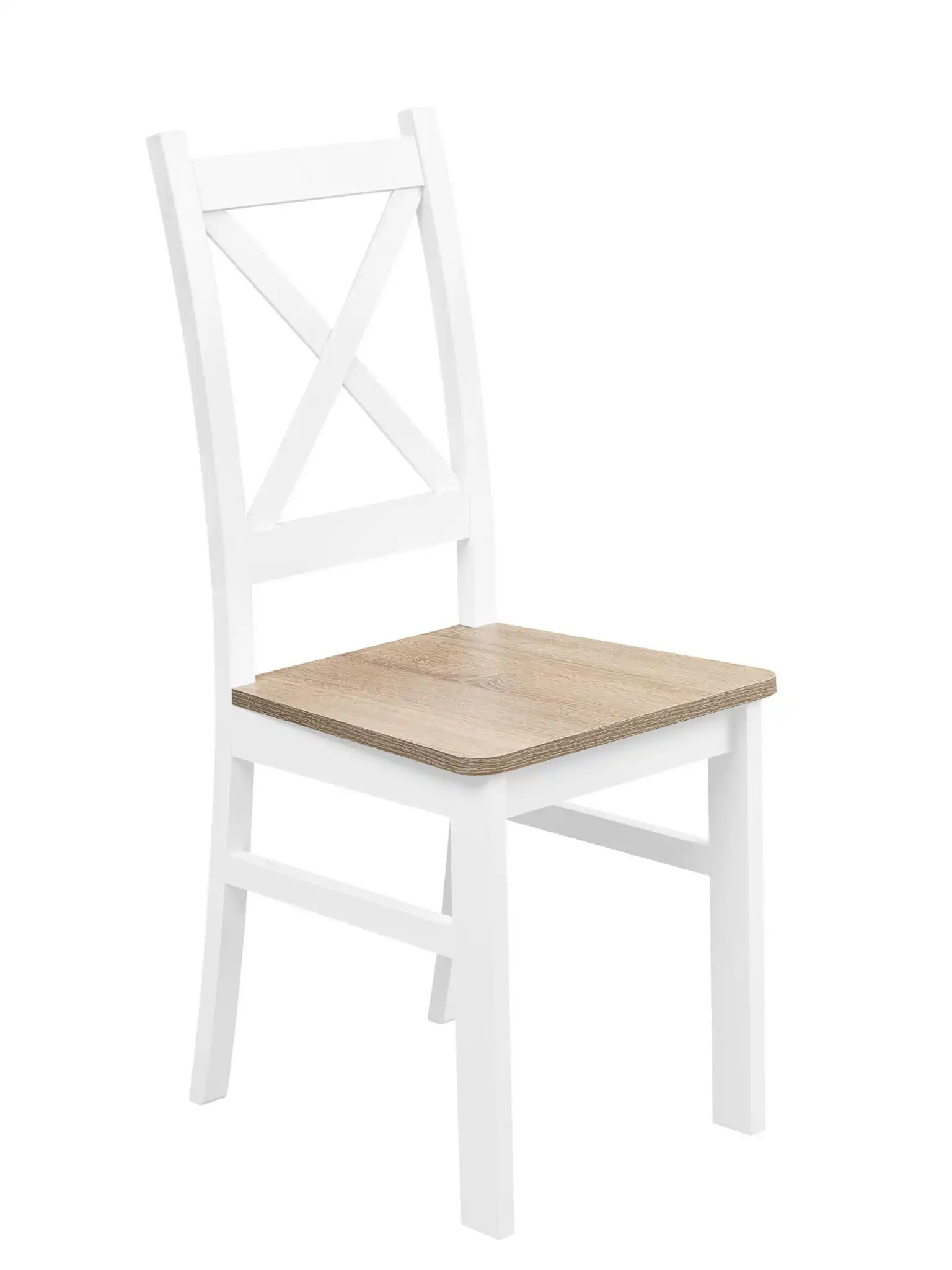 Satz von 4x Holzstuhl KRT Weiß/Eiche Sonoma
