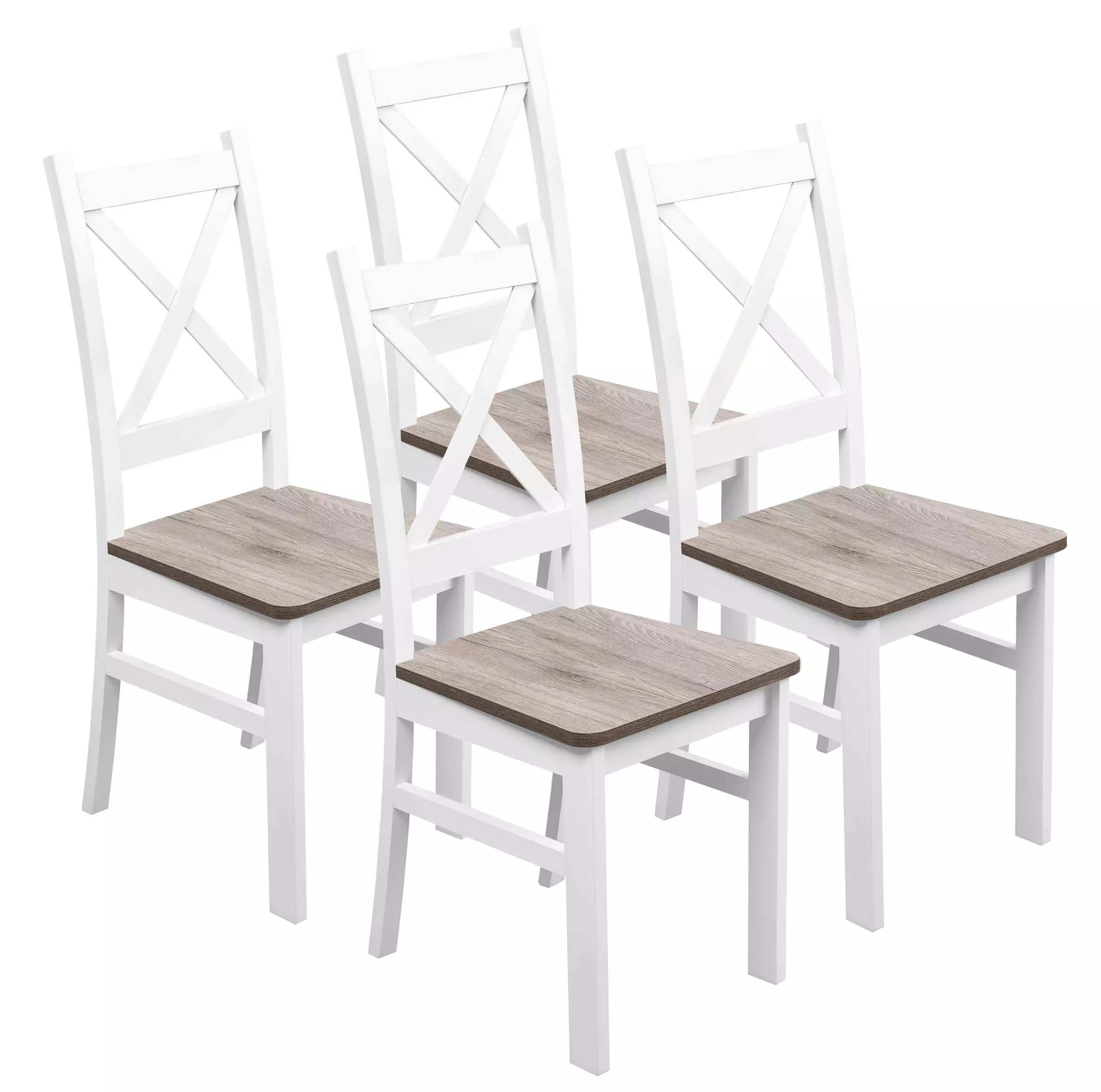 Satz von 4x Holzstuhl KRT Weiß/San Remo