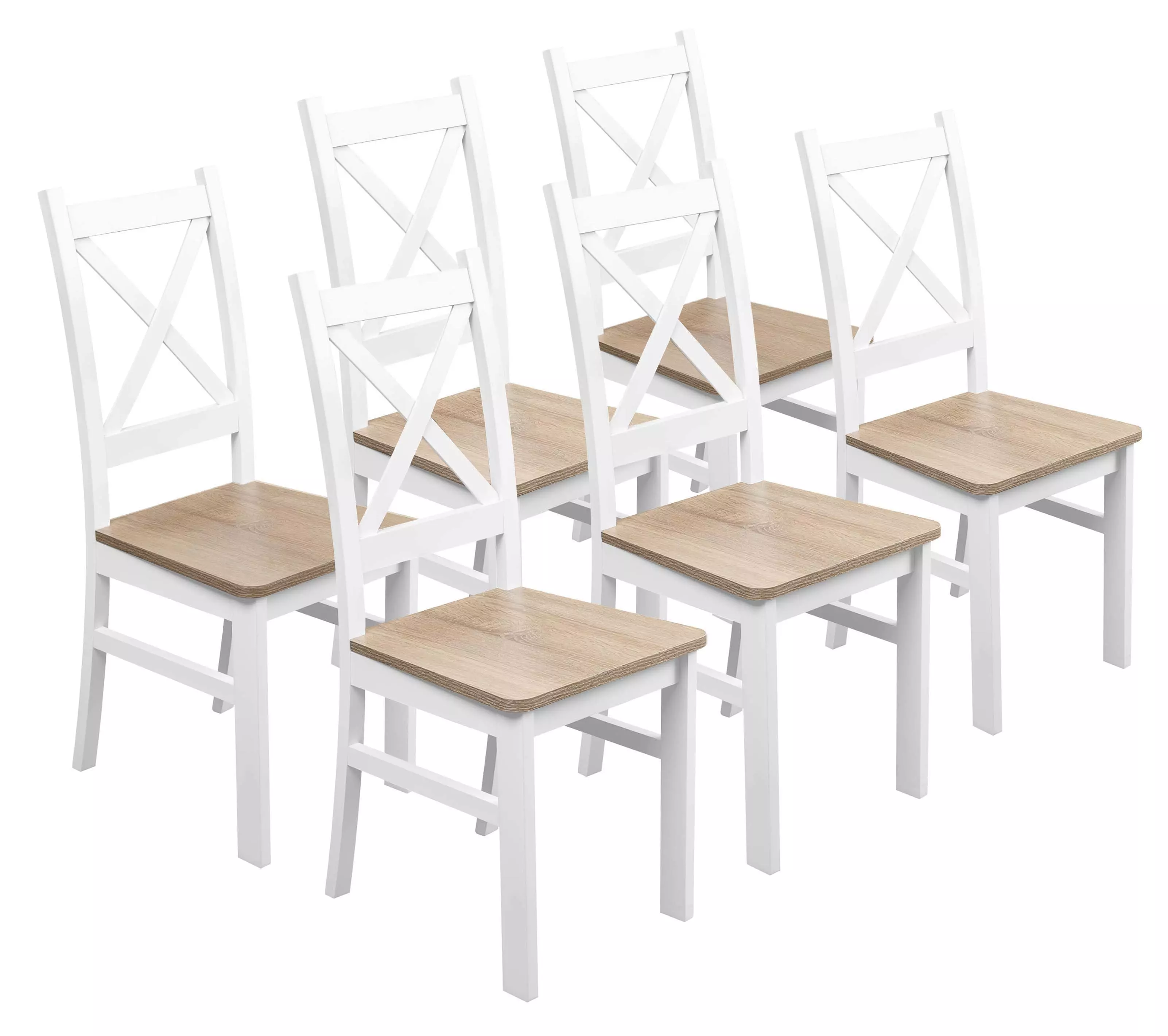 Satz von 6x Holzstuhl KRT Weiß/Eiche Sonoma