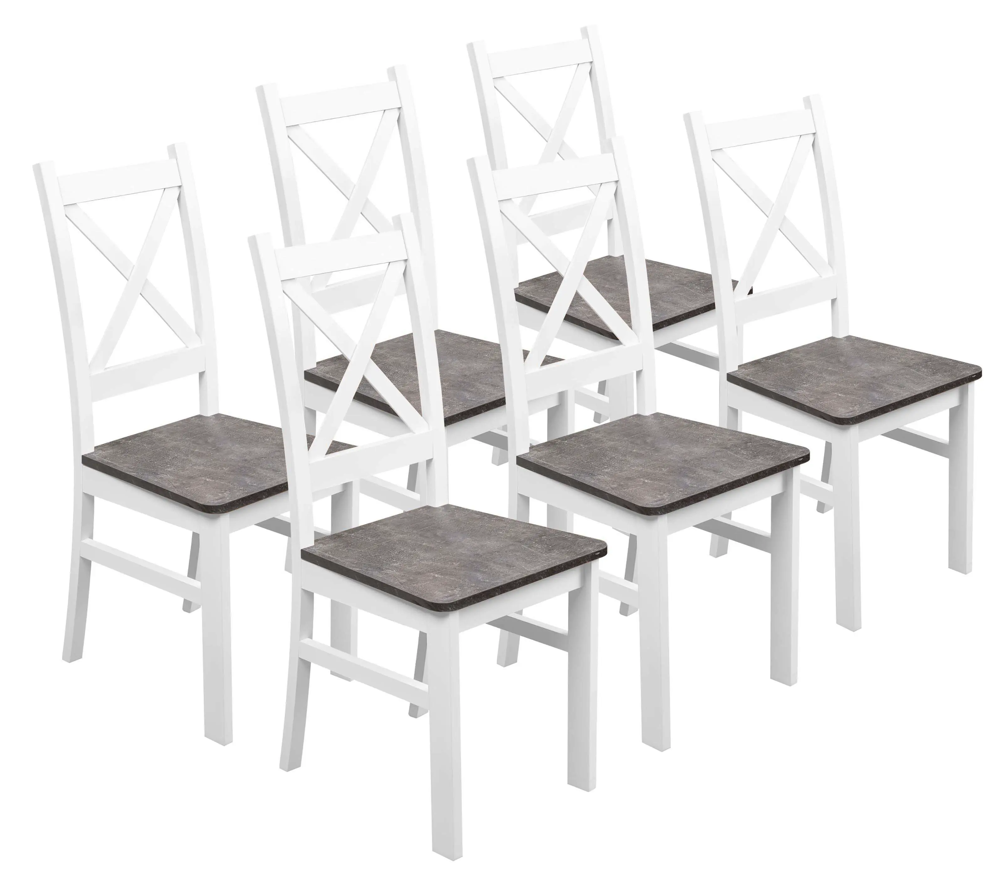 Satz von 6x Holzstuhl KRT Weiß/Beton