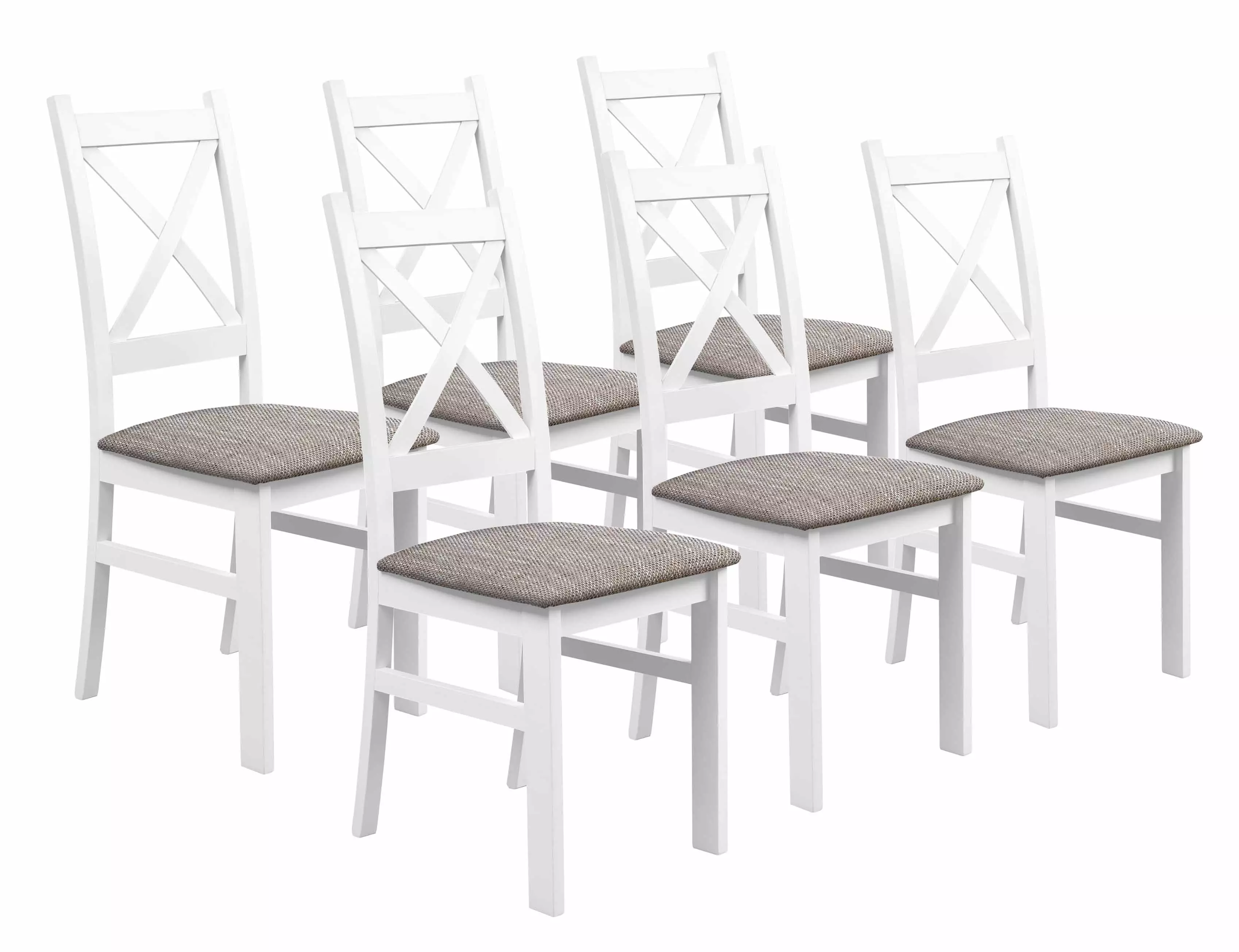 Satz von 6x Holzstuhl KRZ Weiß/Hellbraun